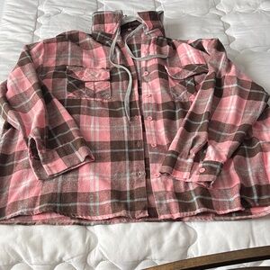 Pink and Brown Plaid Flannel Shirt